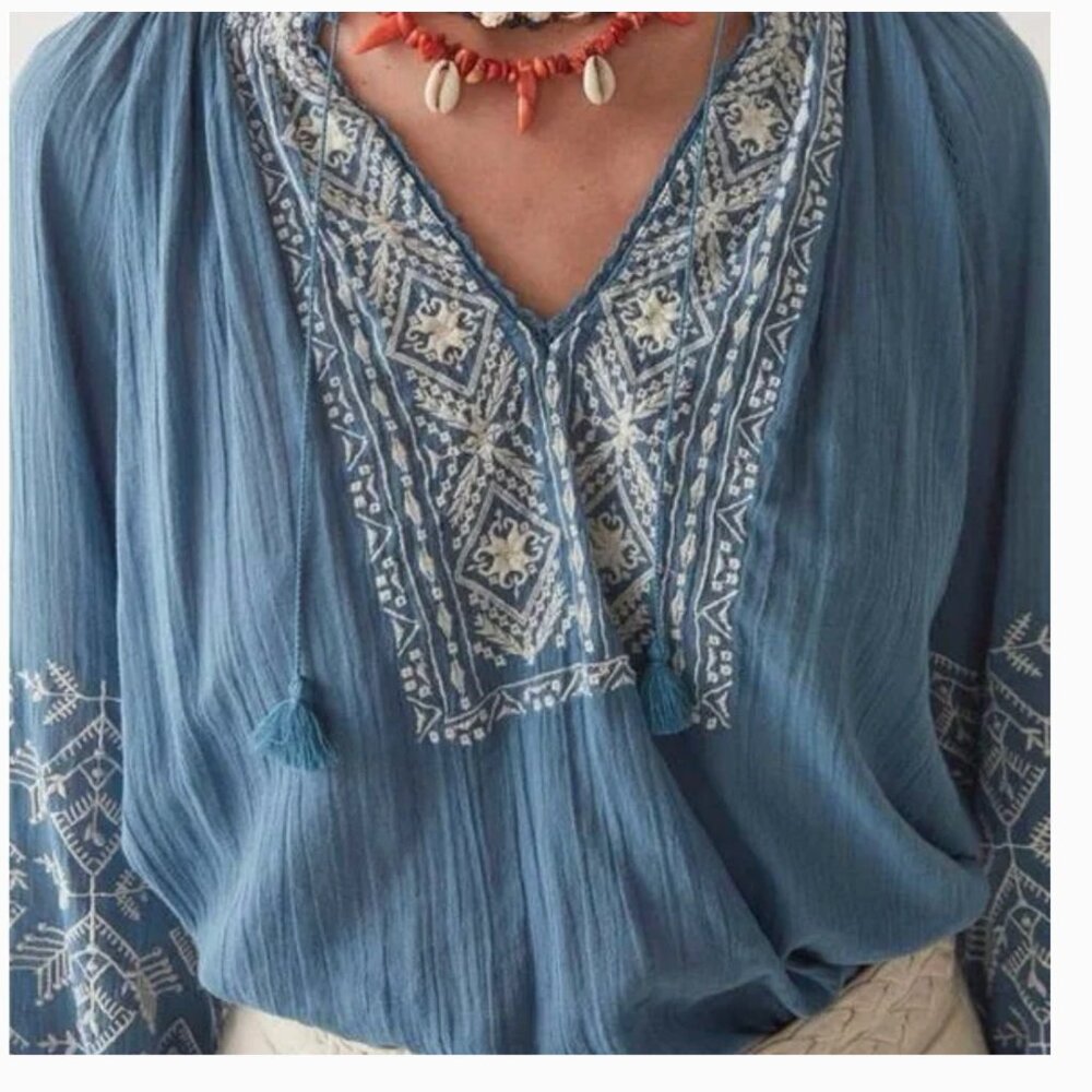 Maison Hotel Sandrine Blouse in French Blue Long Sleeve Size S - Picture 2 of 8